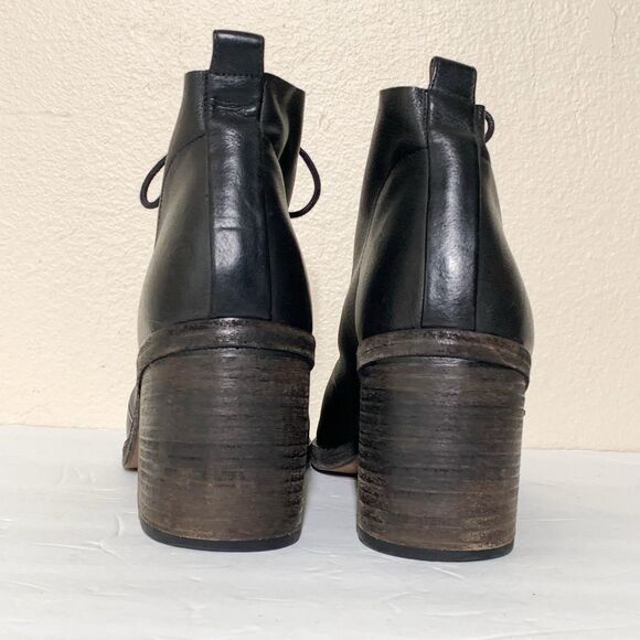 Marsell Peep Toe Booties Lace Up 38.5 US 8.5 Black Leather Block Heel - Picture 4 of 8